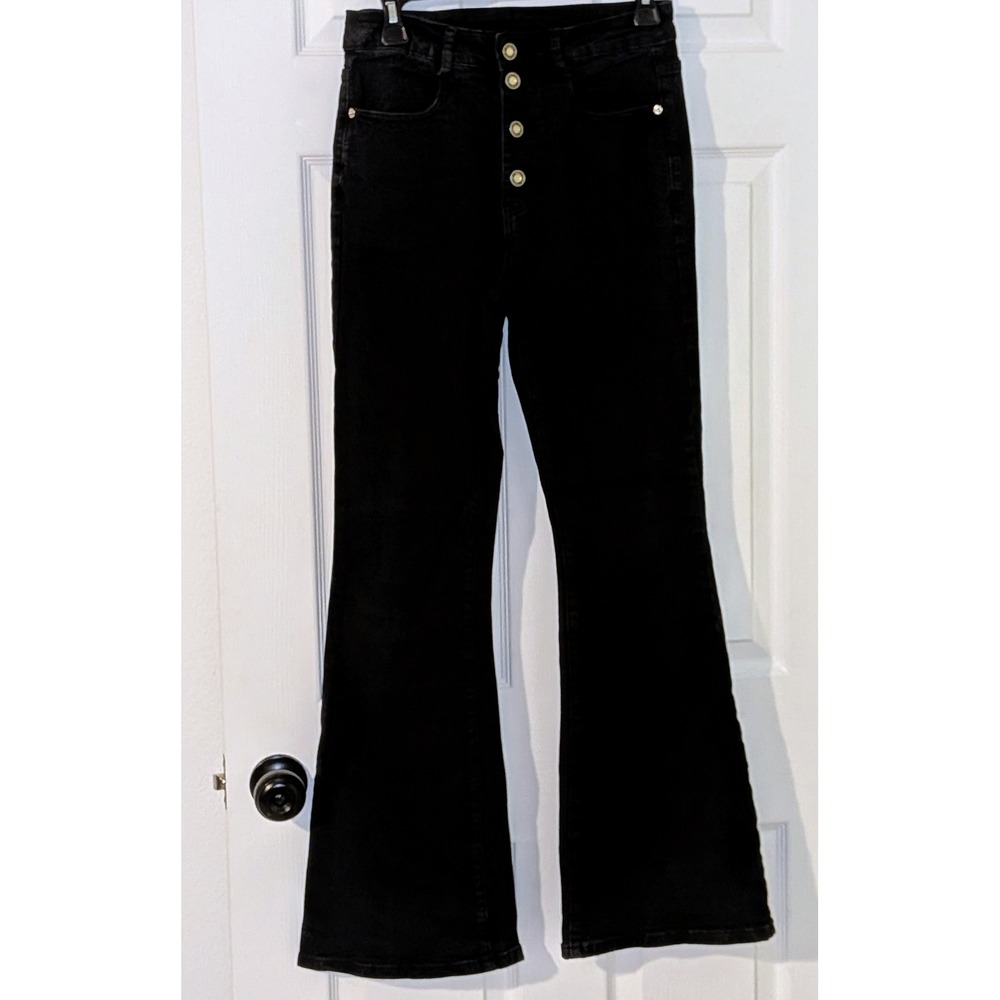 Black High Rise Button Fly Flare Jeans‎ Size 8 26X32
